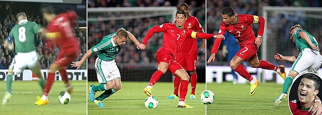 নর্দান আয়ারল্যান্ডের অধিনায়ক স্টিভেন ডেভিসকে নিয়ে রীতিমতো ছেলেখেলাই করেছেন রোনালদো।