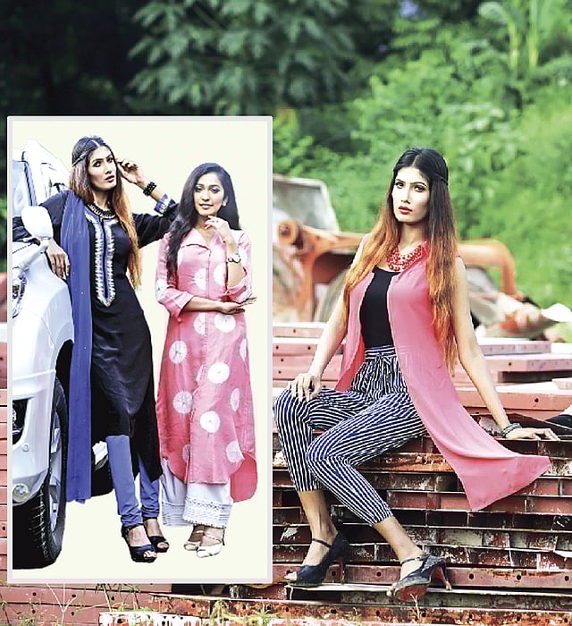 নিটওয়্যারের তৈরি টাইটস বেছে নিচ্ছেন অনেকে। পালাজ্জোর নিচে দেওয়া হচ্ছে সুতার কাজ