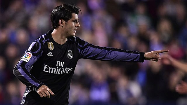 রিয়ালের হয়ে স্প্যানিশ লিগে প্রথম হ্যাটট্রিক পেয়েছেন মোরাতা। ছবি: এএফপি