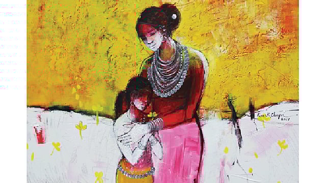 ‘মা ও শিশু’, শিল্পী: কনকচাঁপা চাকমা