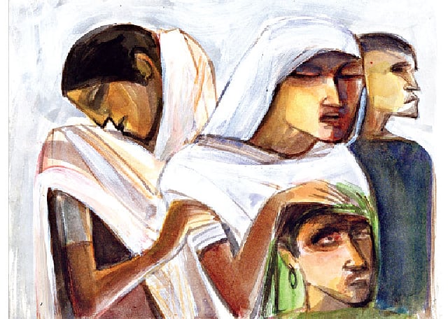 ‘এক বর, তিন বধূ। তিনজনের মধ্যে একমাত্র জেসমিনই বিয়ের নিবন্ধন খাতায় সই করে।’ অলংকরণ: মাসুক হেলাল