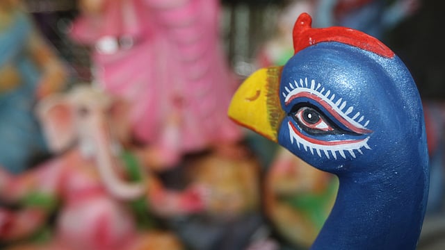 কার্তিকের বাহন ময়ূরও প্রস্তুত।