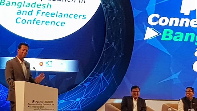 উদ্বোধনী অনুষ্ঠানে বক্তব্য দেন প্রধানমন্ত্রীর তথ্যপ্রযুক্তি-বিষয়ক উপদেষ্টা সজীব ওয়াজেদ জয়। ছবি: প্রথম আলো