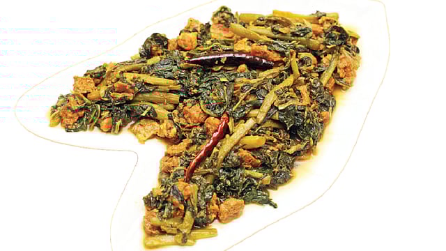 গরুর মাংসে পুঁইশাক। ছবি: খালেদ সরকার