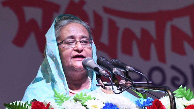 ছাত্রলীগের সম্মেলনে প্রধান অতিথি হিসেবে বক্তব্য দেন প্রধানমন্ত্রী শেখ হাসিনা। সোহরাওয়ার্দী উদ্যান, ১১ মে। ছবি: ফোকাস বাংলা