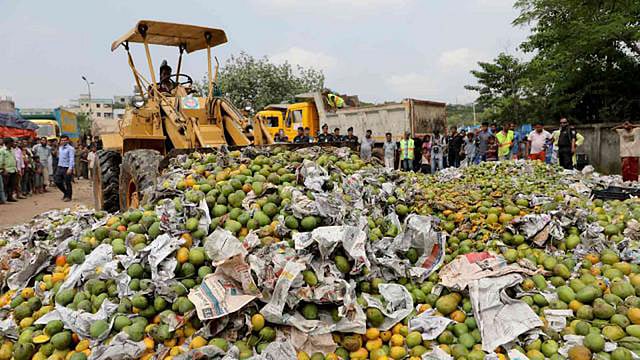 সম্প্রতি সরকারিভাবে রাসায়নিকে পাকানো ফল ধ্বংস করা হয়। ছবি: প্রথম আলো