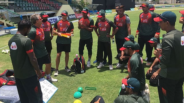 সেন্ট কিটসে প্রথম টি-টোয়েন্টির অনুশীলনে বাংলাদেশ দল। ছবি: বিসিবি