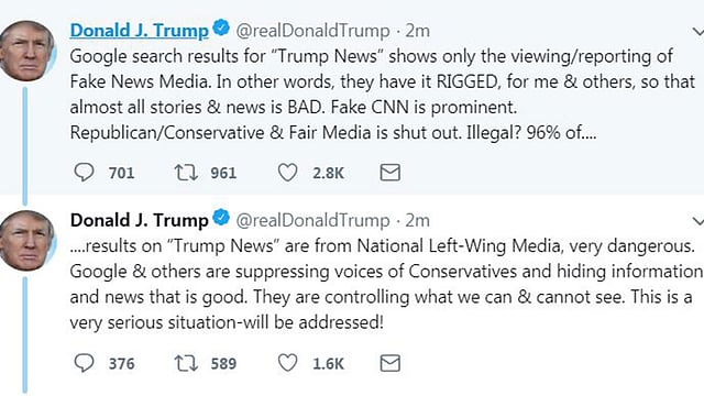 ট্রাম্পের টুইটের স্ক্রিনশট।