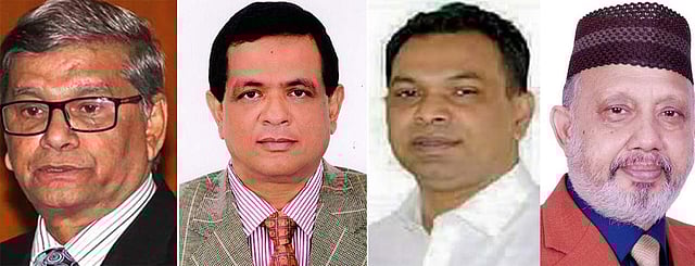 এম এ মান্নান (আ.লীগ), আজিজুস সামাদ আজাদ (আ.লীগ), কয়ছর আহমদ (বিএনপি), মালেক খান (বিএনপি)