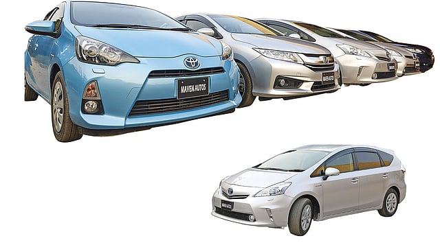 রিকন্ডিশনড এবং একেবারে নতুন—দুই রকমের হাইব্রিড গাড়ি পাওয়া যাচ্ছে দেশে। ছবি: খালেদ সরকার, কৃতজ্ঞতা: মেভেন অটোস