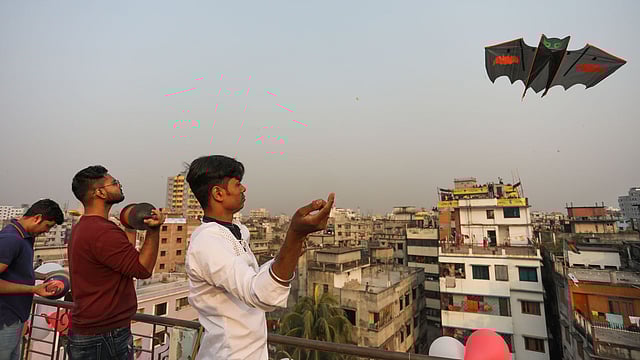 বাহারি নকশার বিভিন্ন ঘুড়িও উড়িয়েছেন অনেকে।