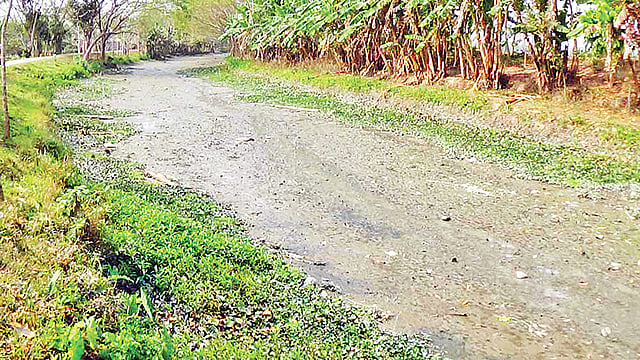 ঝালকাঠির ধানসিড়ি নদী এখন মৃতপ্রায়। গতকাল শহরের গাবখান সেতুর পাশে। প্রথম আলো