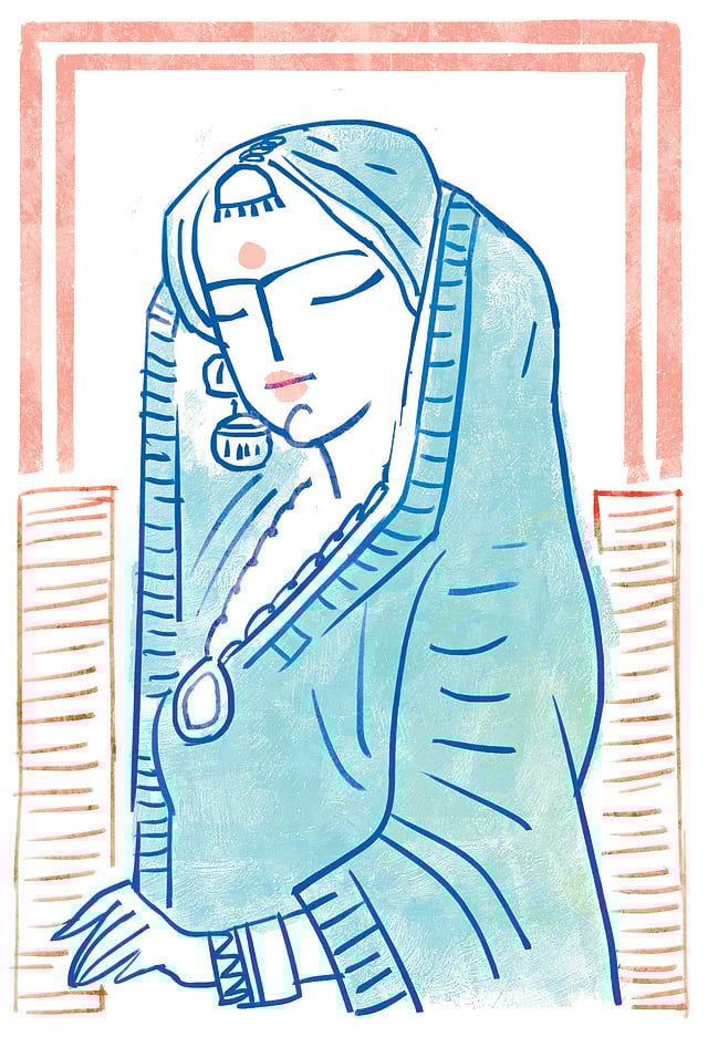 শিল্পীর কল্পনায় পালাগানের নায়িকারা। অলংকরণ: সব্যসাচী মিস্ত্রী