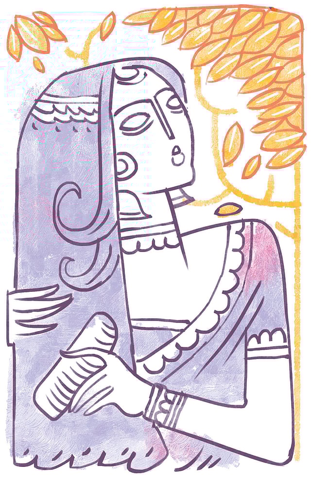 শিল্পীর কল্পনায় পালাগানের নায়িকারা। অলংকরণ: সব্যসাচী মিস্ত্রী