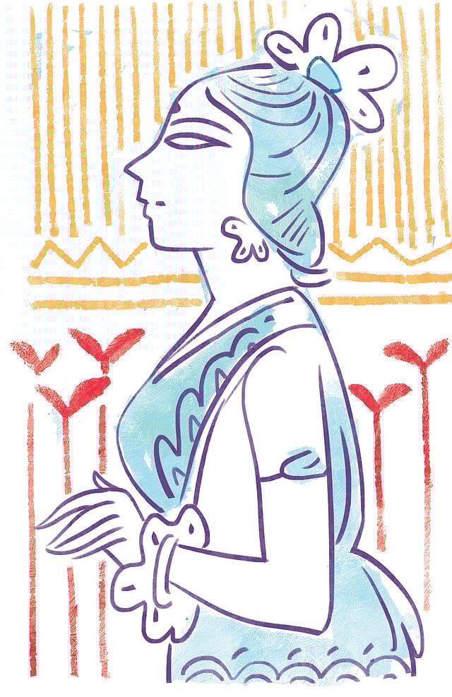 শিল্পীর কল্পনায় পালাগানের নায়িকারা। অলংকরণ: সব্যসাচী মিস্ত্রী