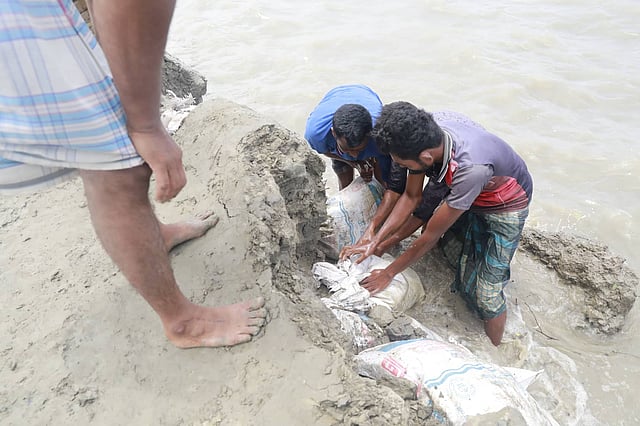 চলছে বাঁধ মেরামতের কাজ।