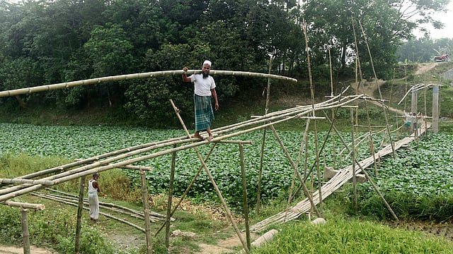 বাঁশের সেতু নির্মাণে অনেক ঝুঁকিও নিতে হয়