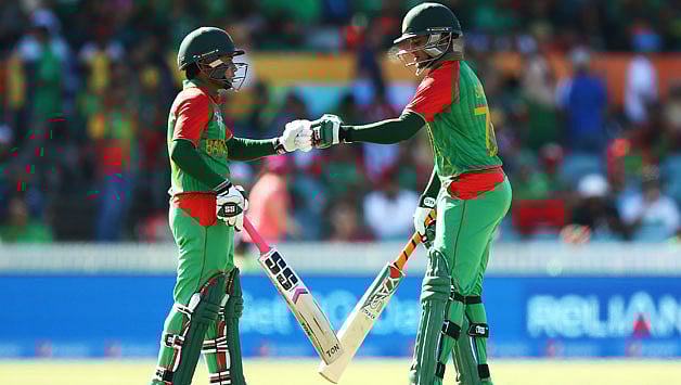 ২০১৫ বিশ্বকাপে ক্যানবেরায় আফগানিস্তানের বিপক্ষে সাকিব ও মুশফিকের ১১৪ রানের জুটিটি ছিল গুরুত্বপূর্ণ। ছবি: এএফপি