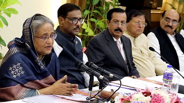 গণভবনে কার্যনির্বাহী পরিষদের সভায় বক্তব্য দেন প্রধানমন্ত্রী শেখ হাসিনা। ছবি: বাসস