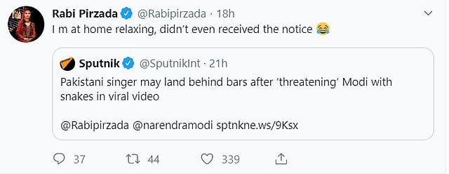 বন্য জীবন সংরক্ষণ আইন লঙ্ঘনের নোটিশ পাননি বলে জানিয়েছেন রবি পিরজাদা। ছবি: পিরজাদার টুইটার অ্যাকাউন্ট