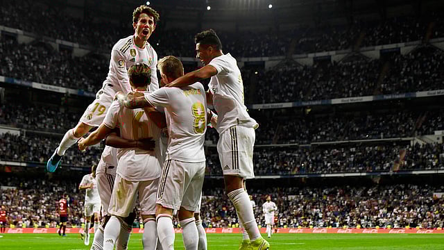 গোলের পর রিয়াল খেলোয়াড়দের উদ্যাপন। ছবি: এএফপি