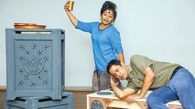 কৈবর্তগাথা নাটকের মহড়া। ছবি: খালেদ সরকার