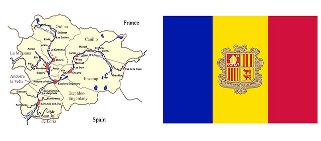 আন্দরার মানচিত্র ও জাতীয় পতাকা। ছবি: উইকিমিডিয়া কমনস