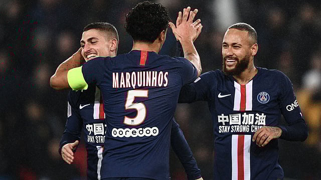 গোলের পর পিএসজি খেলোয়াড়দের উল্লাস। ছবি : এএফপি
