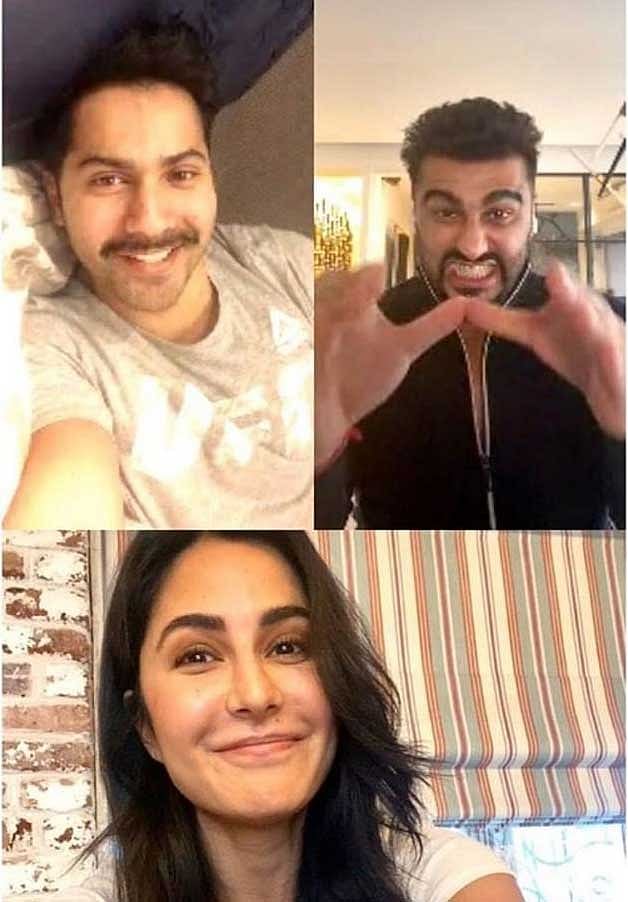 ভিডিও কলে বরুণ ধাওয়ান, অর্জুন কাপুর ও ক্যাটরিনা কাইফ।