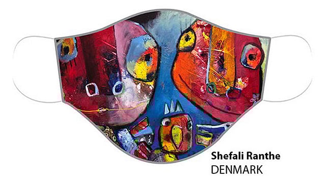 ইউনেসকোর ভার্চ্যুয়াল প্রদর্শনী ‘মাস্ক-আর্ট ক্রিয়েটিভিটি আন্ডার লকডাউন: ইউনেসকো অ্যান্ড মিডোজ আর্টিস্টস এগেইনস্ট কোভিড-নাইন্টিন’-এ শেফালীর মাস্ক আর্ট প্রদর্শিত হয়েছে। ছবি: শেফালী রনটির ফেসবুক পেজ