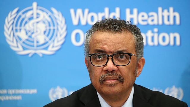 বিশ্ব স্বাস্থ্য সংস্থার প্রধান তেদ্রোস আধানম গেব্রেসাস। ছবি: রয়টার্স