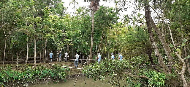 গ্রামে ঘুরে ঘুরে মানুষকে সচেতন করার জন্য প্রচার চালাচ্ছেন স্বেচ্ছাসেবকেরা। পিরোজপুর সদর উপজেলার রাজারকাঠি গ্রাম থেকে ছবিটি তোলা। ছবি: সংগৃহীত