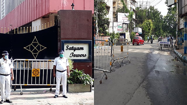 কনটেনমেন্ট জোন আলীপুরের আবাসন সত্যম টাওয়ার ও আলীপুর রোড। ছবি: ভাস্কর মুখার্জি ।