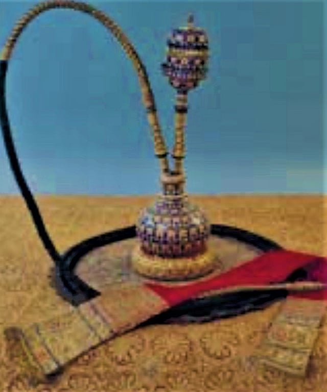 ভারতীয় নবাবের হুক্কা, ক্লাইভ মিউজিয়াম, পুউইস ক্যাসল, ওয়েলসপুল। ছবি: লেখক