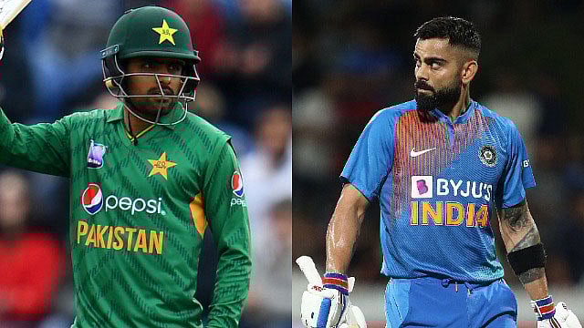 বিরাট কোহলির চেয়ে পিছিয়ে নেই বাবর আজমের ফিটনেস। ছবি: এএফপি