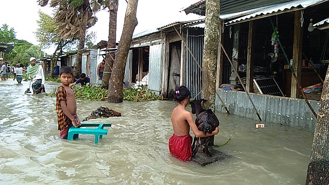 অবুঝ শিশু তার প্রিয় ছাগলটি বুকে জড়িয়ে ধরে রাখছে। ছবি: লেখক