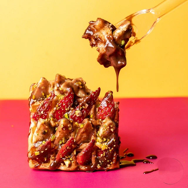 বিভিন্ন স্বাদের সিরাপ আর টপিং দিয়ে পরিবেশিত হয় ওয়াফল