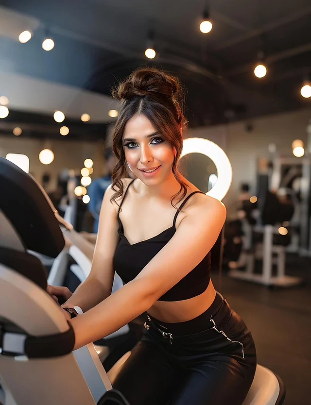 জিমেও স্টাইল সচেতন এই মডেল। কালো ক্রপ টপের সঙ্গে জুটি হয়েছে হাইওয়েস্ট লেগিংস।