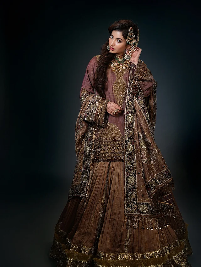 সারারা, কুন্দন জুয়েলারি আর গ্ল্যাম মেকআপের সমন্বয়ে ব্রাইডাল লুকে হাজির হয়েছেন অভিনেত্রী