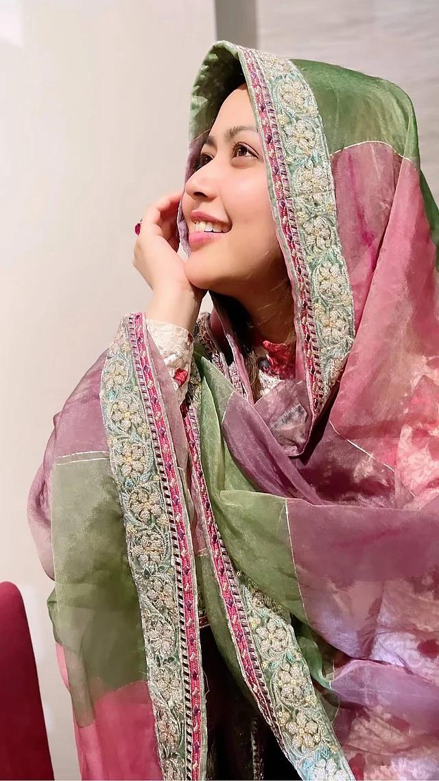 কারুকাজ করা বর্ডারের কয়েক রঙা ফেব্রিকের ওড়নায় স্নিগ্ধ ভাবনা