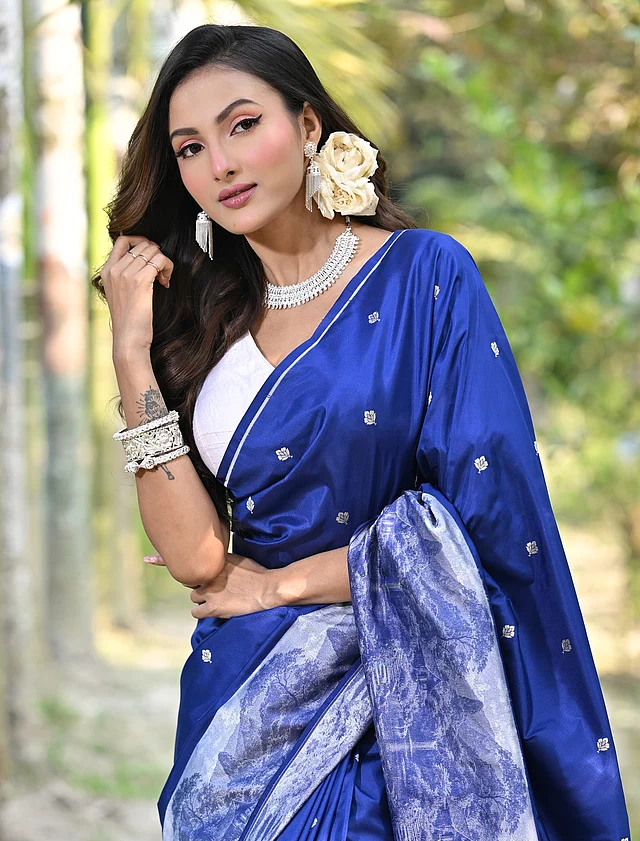 রূপায় গয়না আর নীল শাড়িতে যেন উপনাস্যের কোন নায়িকা সে