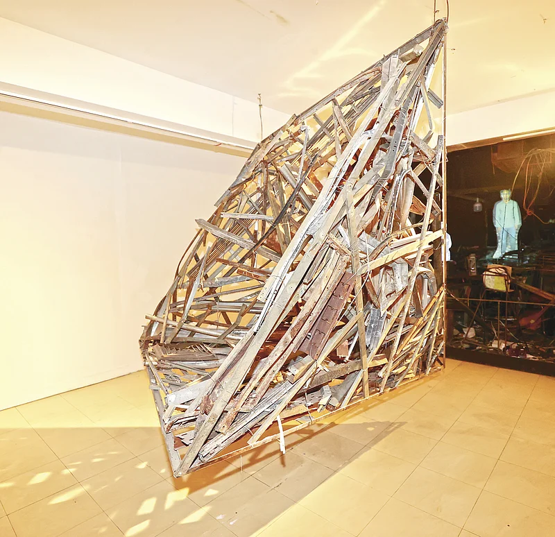 One of the featured artworks at the exhibition is displayed for visitors to explore.