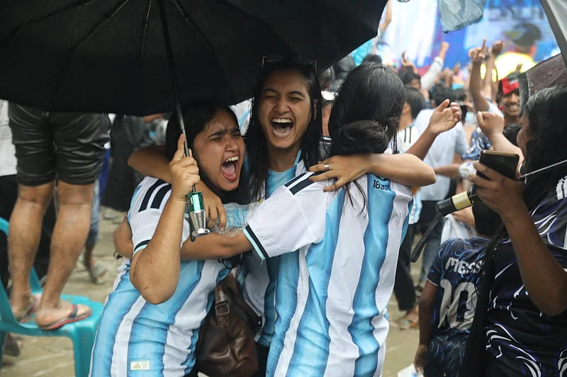 Argentina fans celebrate their team's victory over Switzerland at Dhaka University's TSC on Saturday, 11 July 2026.