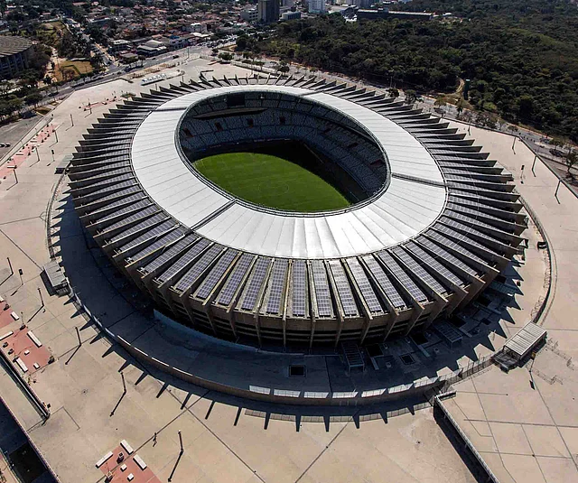 A handout photo released by the Brazilian Ministry of Tourism shows an aerial view of Mineirao stadium in Belo Horizonte, Brazil, taken on August 14, 2013. Photo: AFP