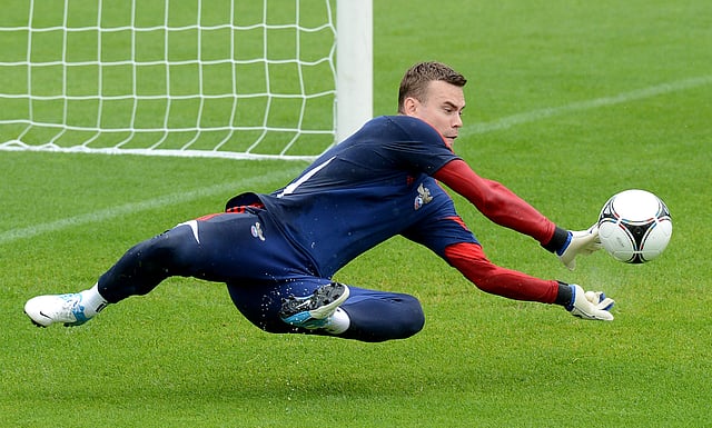 Russia's goalkeeper Igor Akinfeev takes part in a training session at the Victoria stadium in Sulejowek on June 13, 2012 at the Euro 2012 football championships. AFP
