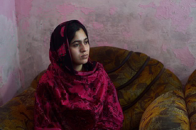 Zunera, who was trapped in the sex trafficking trade by a neighbour and held hostage in a brothel in Dubai, speaks during an interview with AFP in Faisalabad, where she is in hiding with her family. Photo: AFP