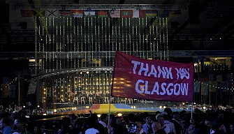 A banner that read 'Thank you Glasgow' is waved during the closing ceremony of the 2014 Commonwealth Games at Hampden Park in Glasgow, Scotland, on August 3, 2014. AFP