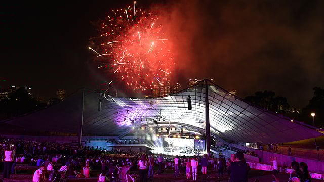 Spectators watch fireworks during the opening ceremony of the ICC 2015 Cricket World Cup at the Myer Music Bowl in Melbourne on February 12, 2015. AFP