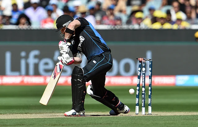 New Zealand skipper Brendon McCullum is bowled out by Australian Starc. Photo: AFP