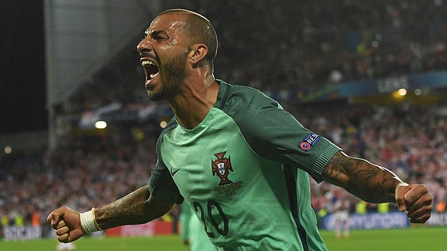 Portugal forward Ricardo Quaresma celebrates after scoring against Croatia in their Euro 2016 last 16 match at the Bollaert-Delelis stadium in Lens on Saturday. AFP